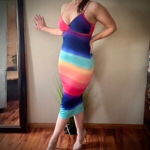 Magia USA Multicolor Striped Women's Sleeveless Stretch Pencil Dress